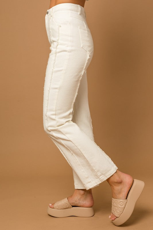 Frayed Hem Flare Jeans - WHITE