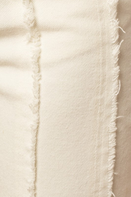 Frayed Hem Flare Jeans - WHITE