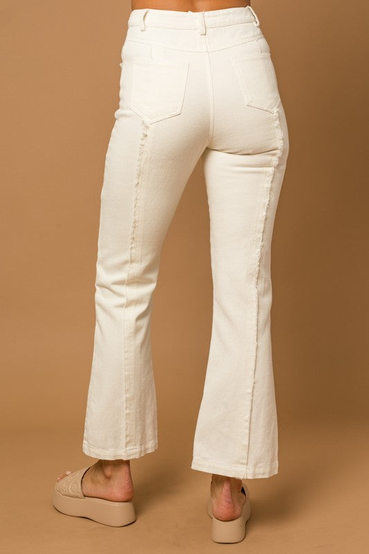 Frayed Hem Flare Jeans - WHITE