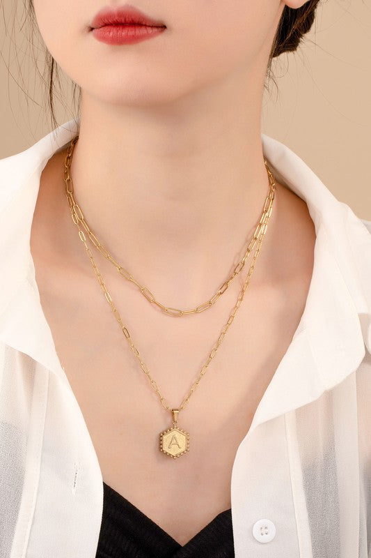 Brass Hexagon Initial Necklace