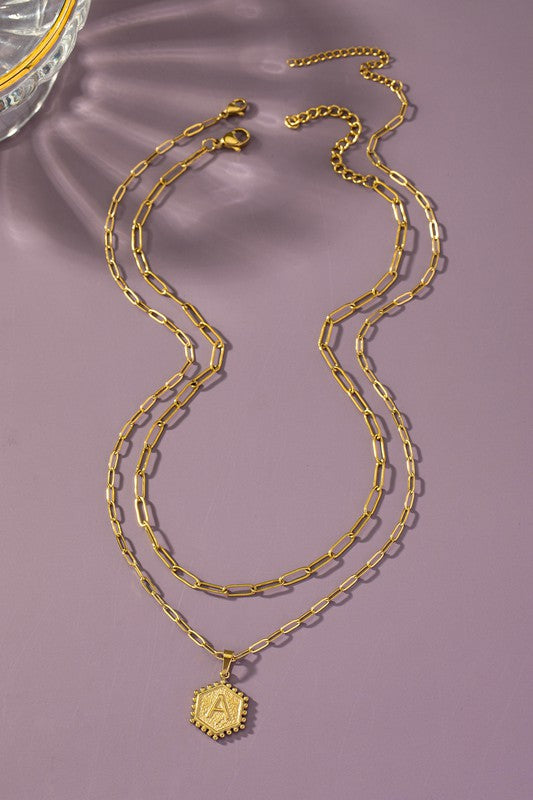 Brass Hexagon Initial Necklace