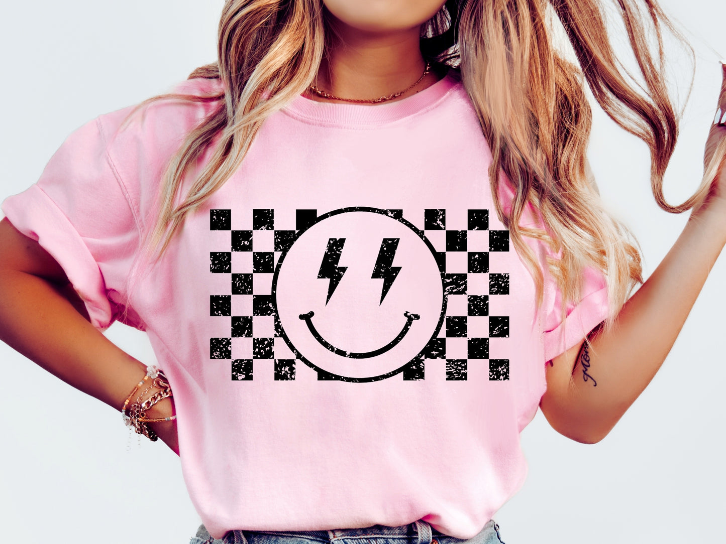 Checkered Pattern Smile Face | Comfort Colors T-Shirt