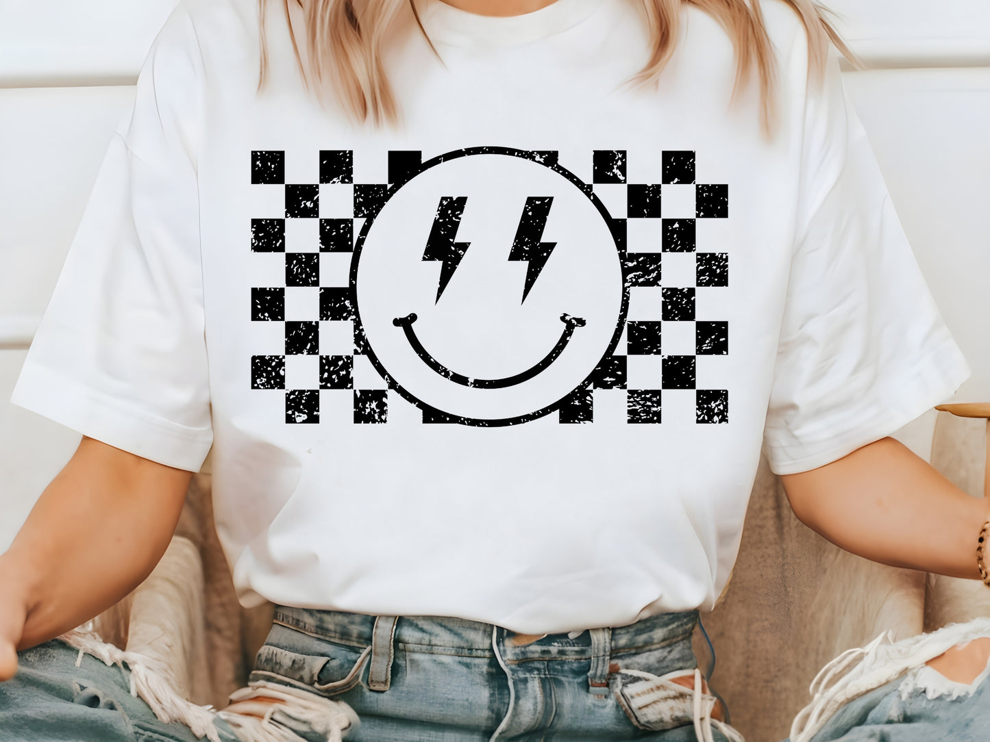 Checkered Pattern Smile Face | Comfort Colors T-Shirt
