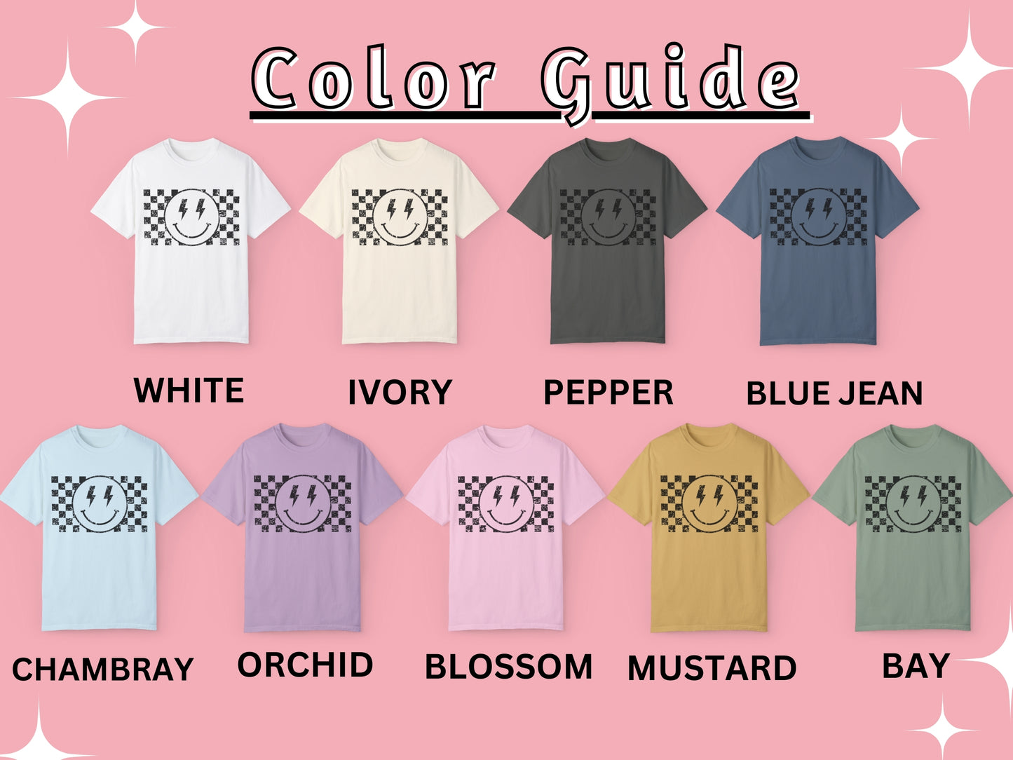 Checkered Pattern Smile Face | Comfort Colors T-Shirt