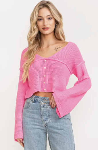 Crop Knit Sweater - PINK