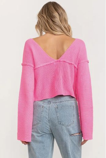 Crop Knit Sweater - PINK
