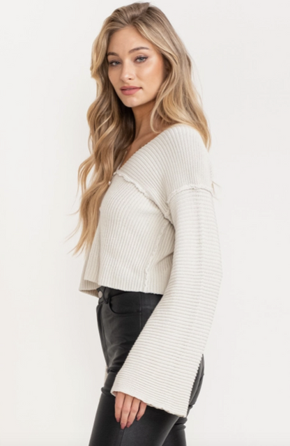 Crop Knit Sweater - TAUPE