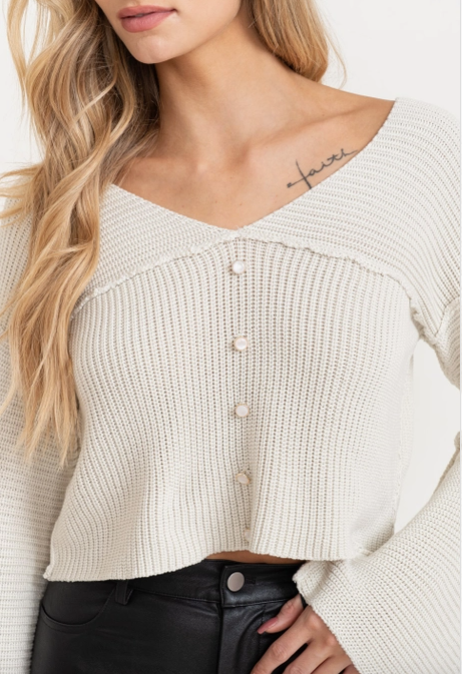 Crop Knit Sweater - TAUPE