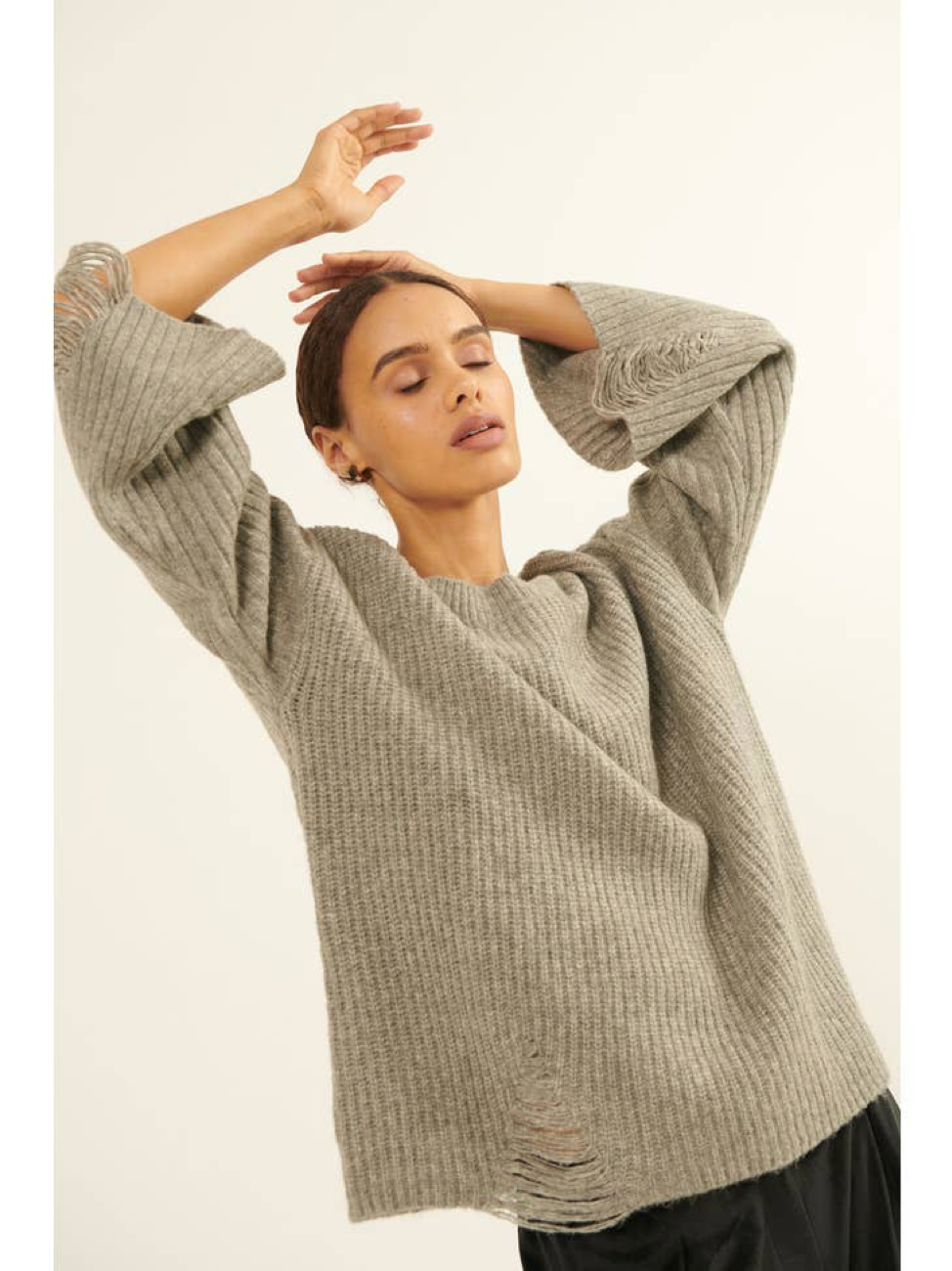 Ribbed Knit Distressed Sweater
