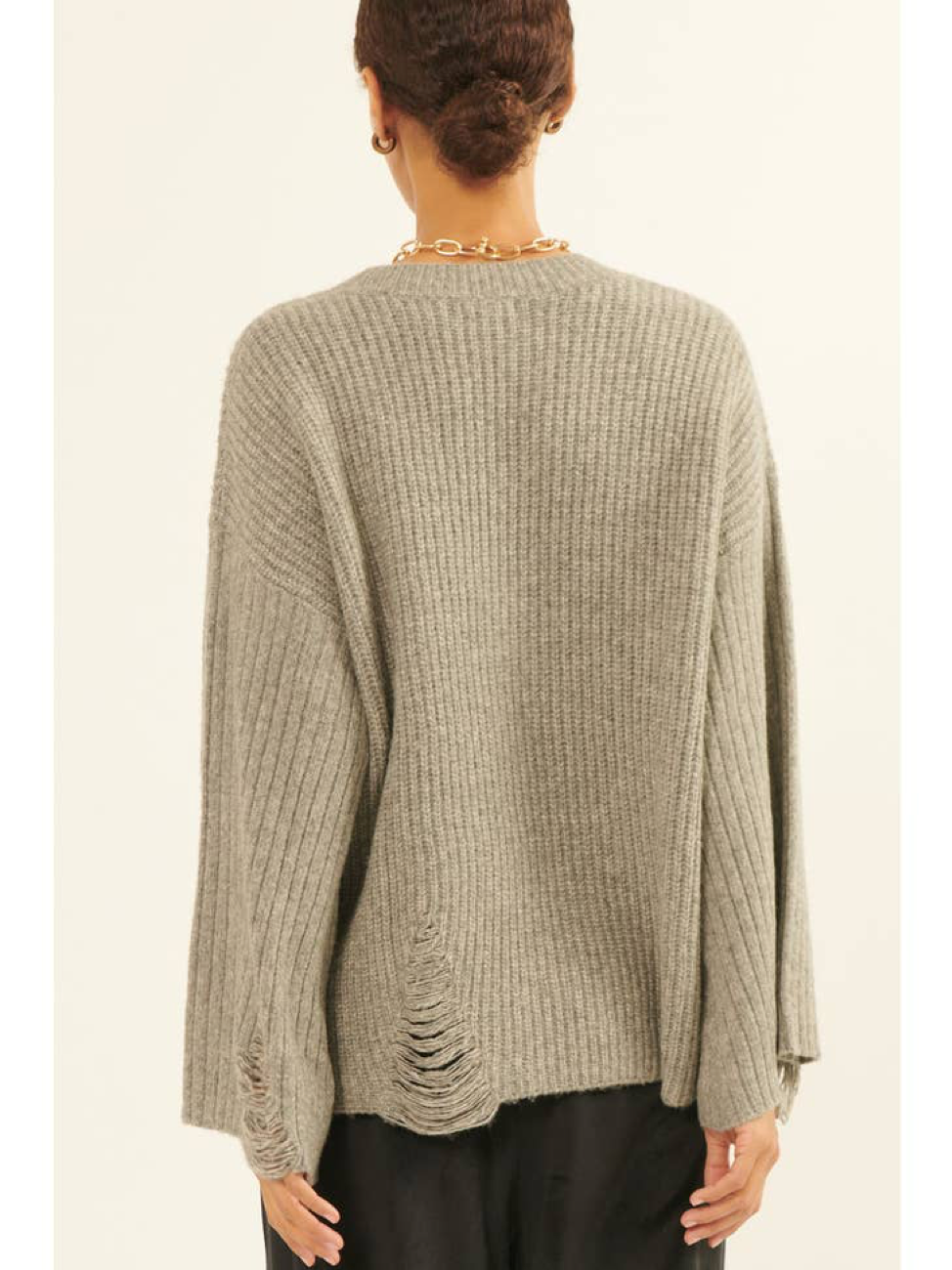 Ribbed Knit Distressed Sweater