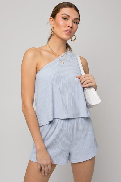 One Shoulder Layered Romper - BLUE