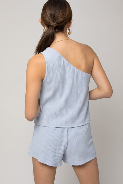 One Shoulder Layered Romper - BLUE