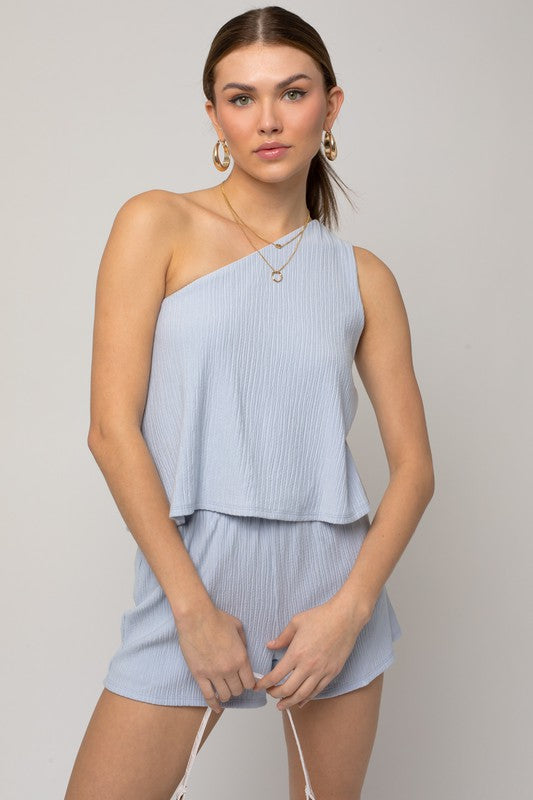 One Shoulder Layered Romper - BLUE