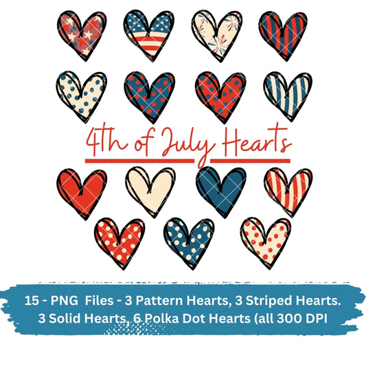 4th of July Hearts PNG - Holiday