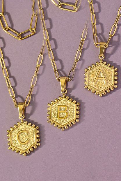 Brass Hexagon Initial Necklace