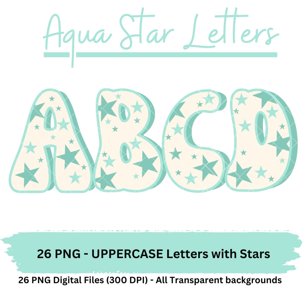 Aqua Star Letters | PNGs | 26 Letters | Digital Download