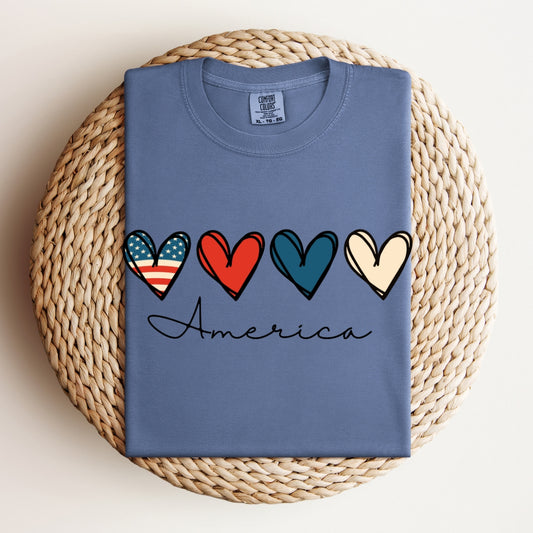 America & Hearts| 4th of July | Comfort Colors T-Shirt