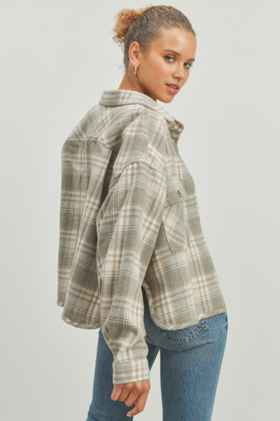 Plaid Flannel Shacket - Heathered Grey