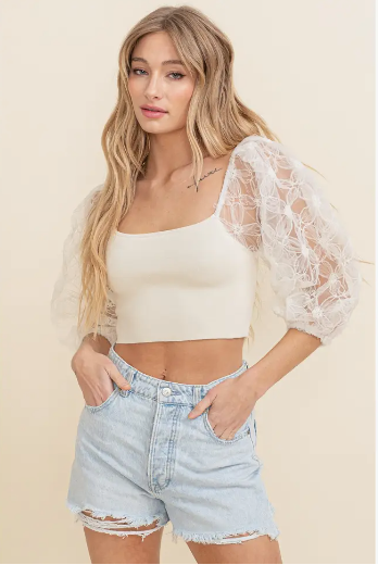 Puff Lace Sleeve Top