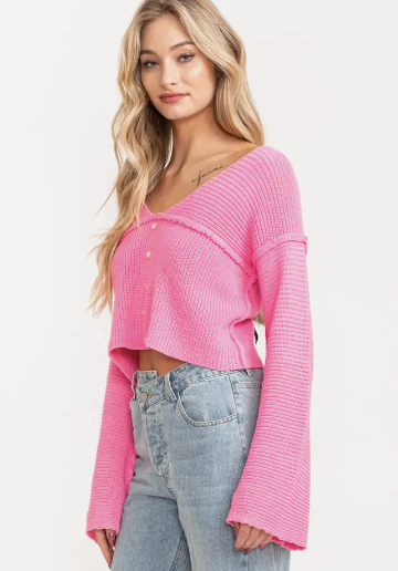 Crop Knit Sweater - PINK